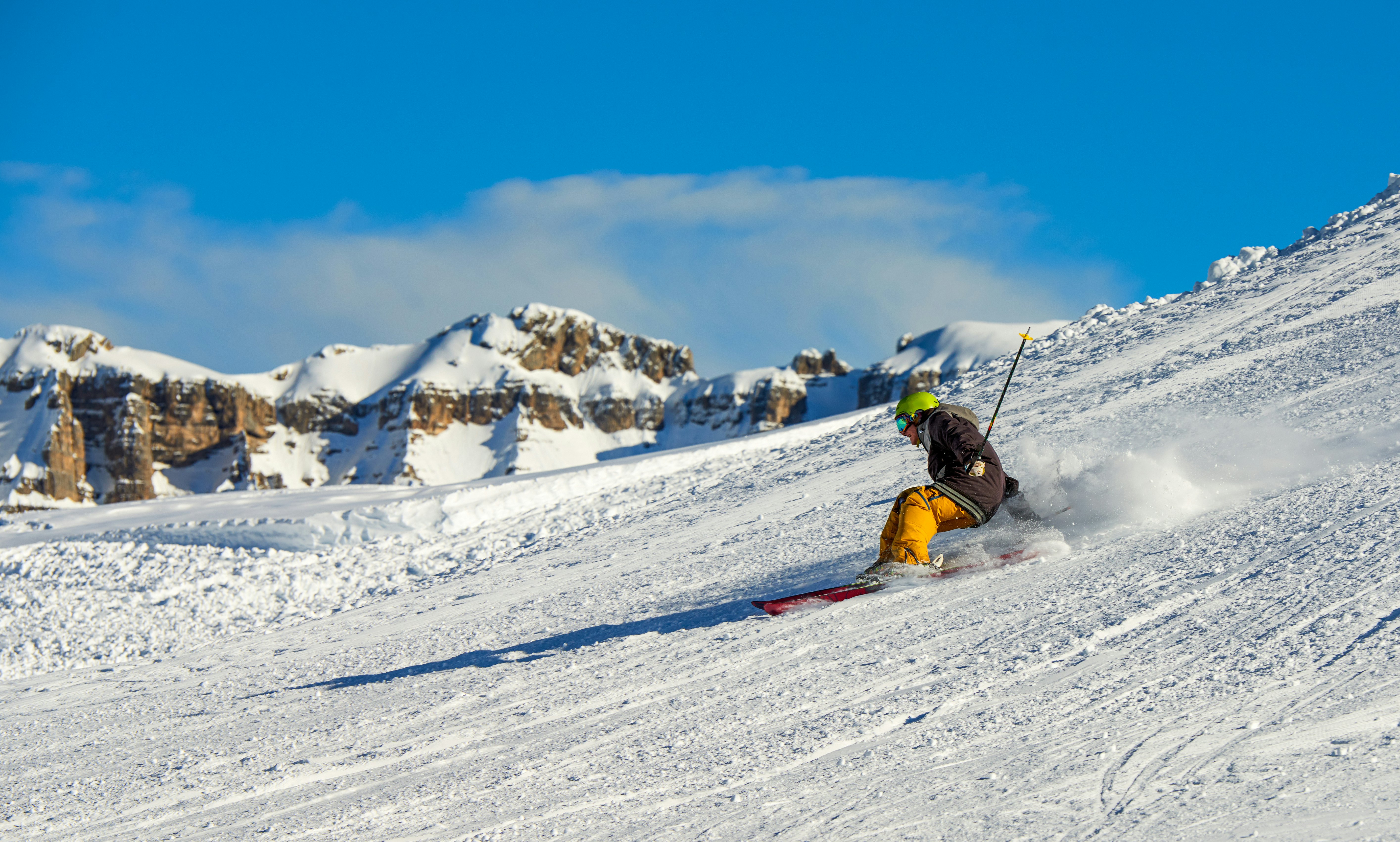 A skier rides down a slope at Madonna di Campiglio.